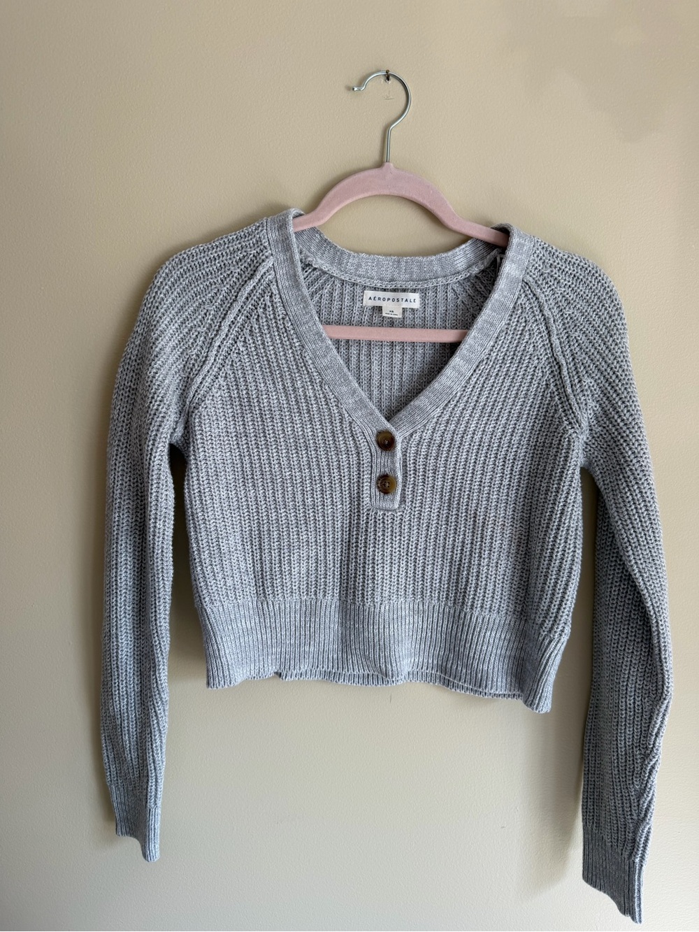 Aeropostale Light Grey Cropped Henley Sweater